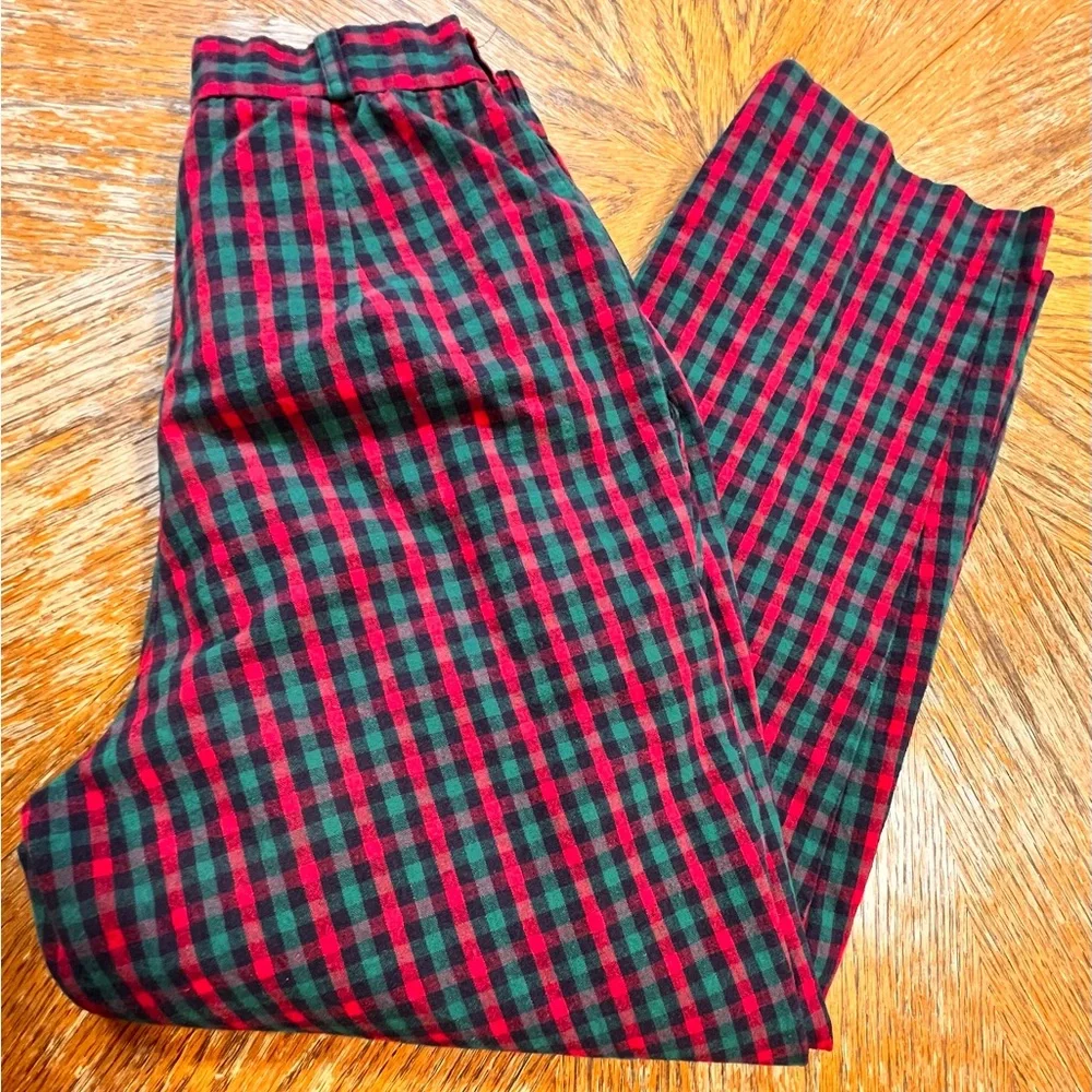 VINTAGE 80s tartan plaid check cotton trouser pants high waisted preppy academia